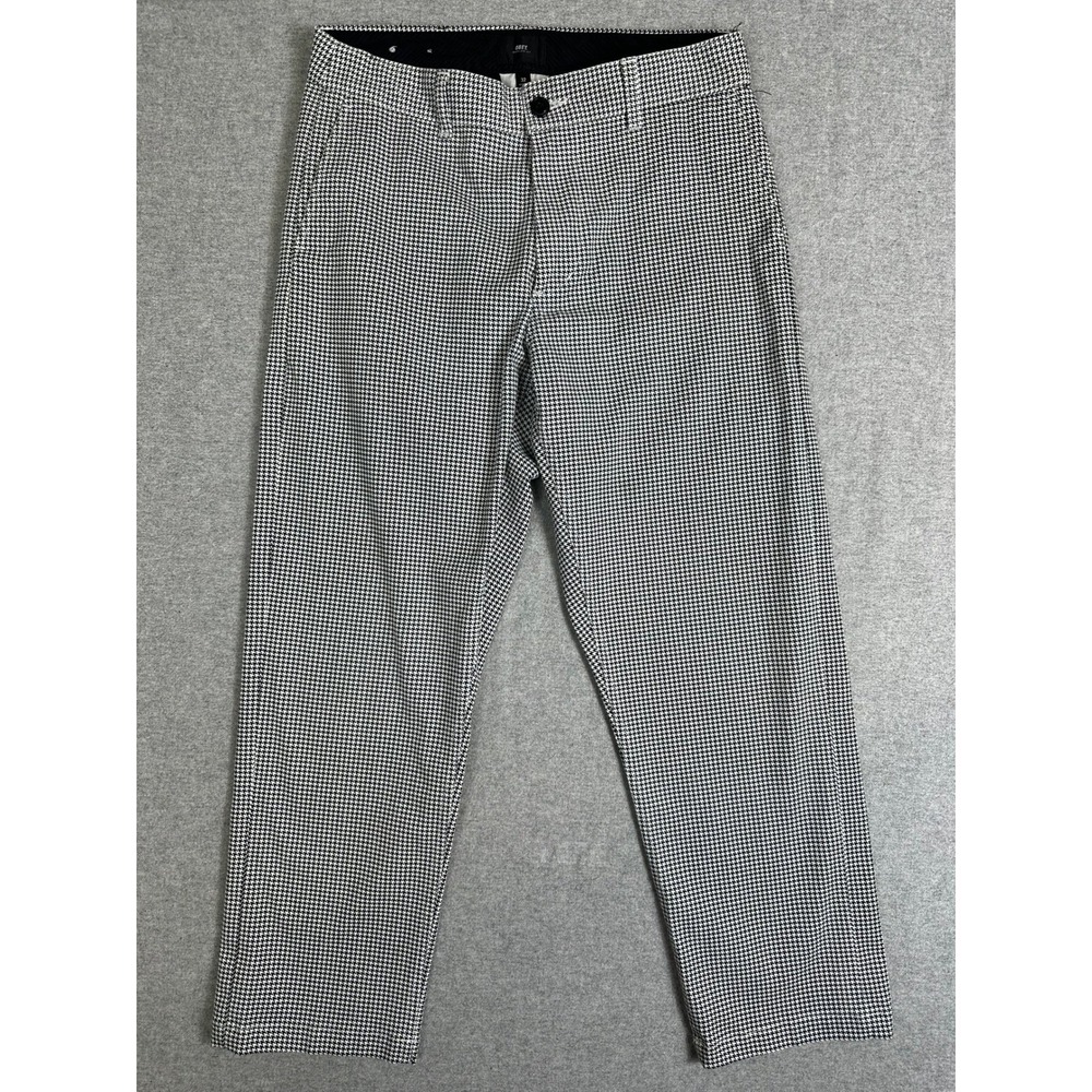 Obey Straggler Trouser Mens 31x27 Black White Houndstooth Straight Leg Pants EUC